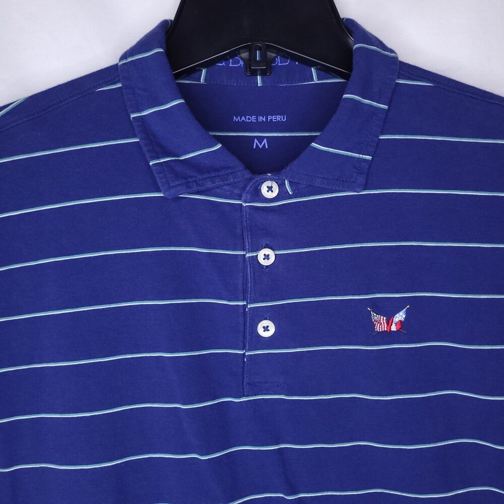 B Draddy Polo Shirt Mens Medium Striped Navy Blue Secession Golf Club Pima Cotto